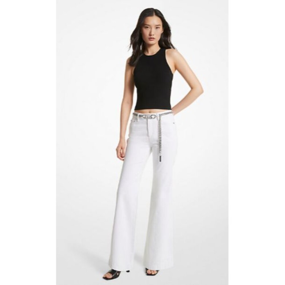 Michael Kors women Belted Flared Jeans 8, white